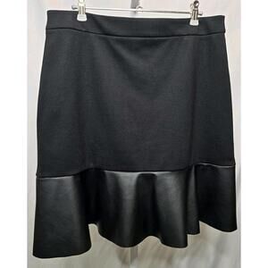 MICHAEL KORS Black Vegan Faux Leather Flounce Hem Ponte Knit Skirt Size L